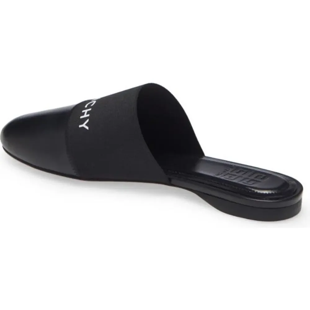 Givenchy Bedford Black Logo Print Leather Slip On Mules Size 6.5